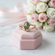 Natural Moss Agate Rhombus Shape Engagement Ring-Black Diamonds New York