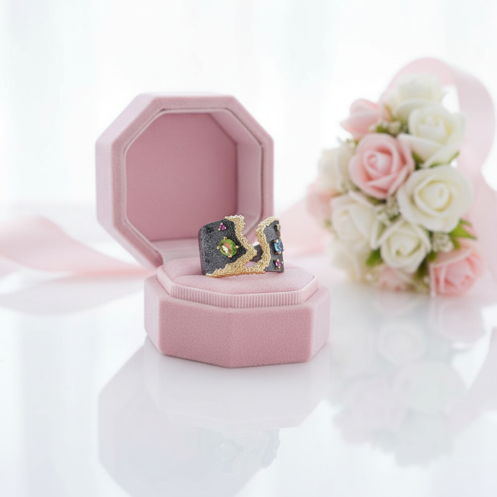 Multicolor Gemstones Ring-Black Diamonds New York