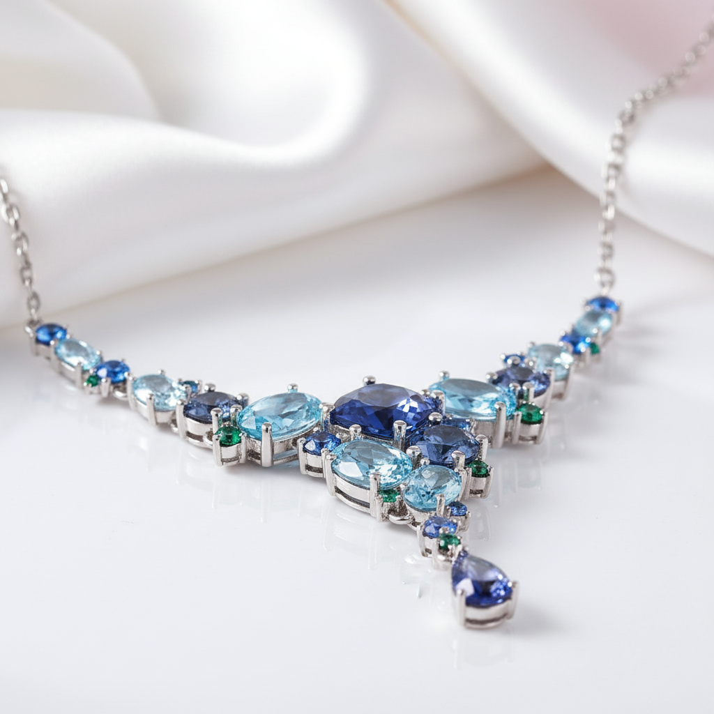 Natural Mystic Quartz Handmade Modern Irregular Necklace-Black Diamonds New York