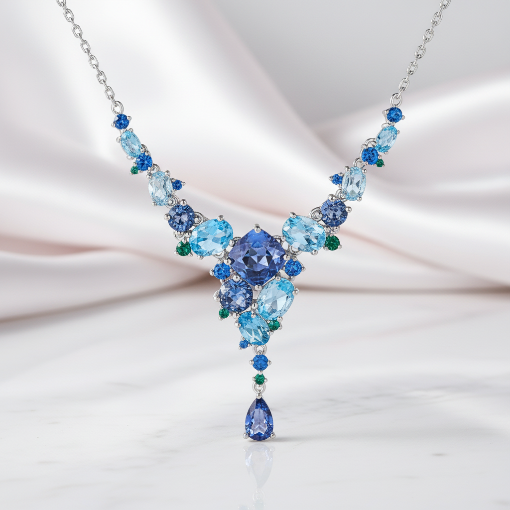 Natural Mystic Quartz Handmade Modern Irregular Necklace-Black Diamonds New York