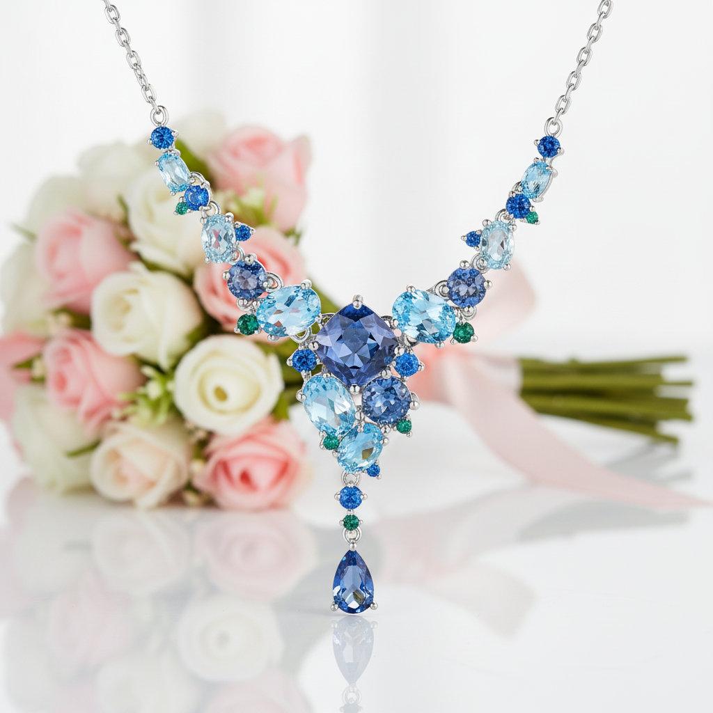 Natural Mystic Quartz Handmade Modern Irregular Necklace-Black Diamonds New York