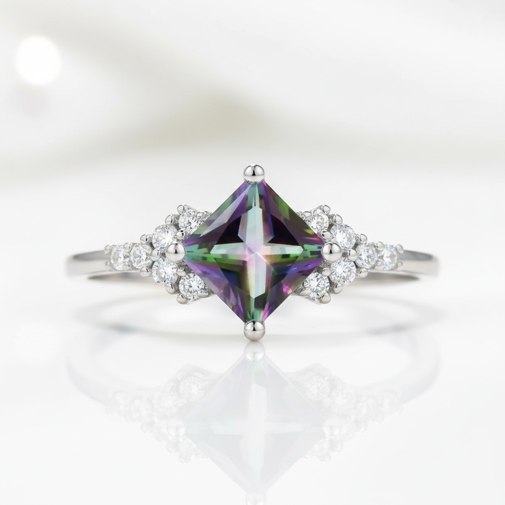 Mystic Topaz Gemstone Engagement Ring-Black Diamonds New York