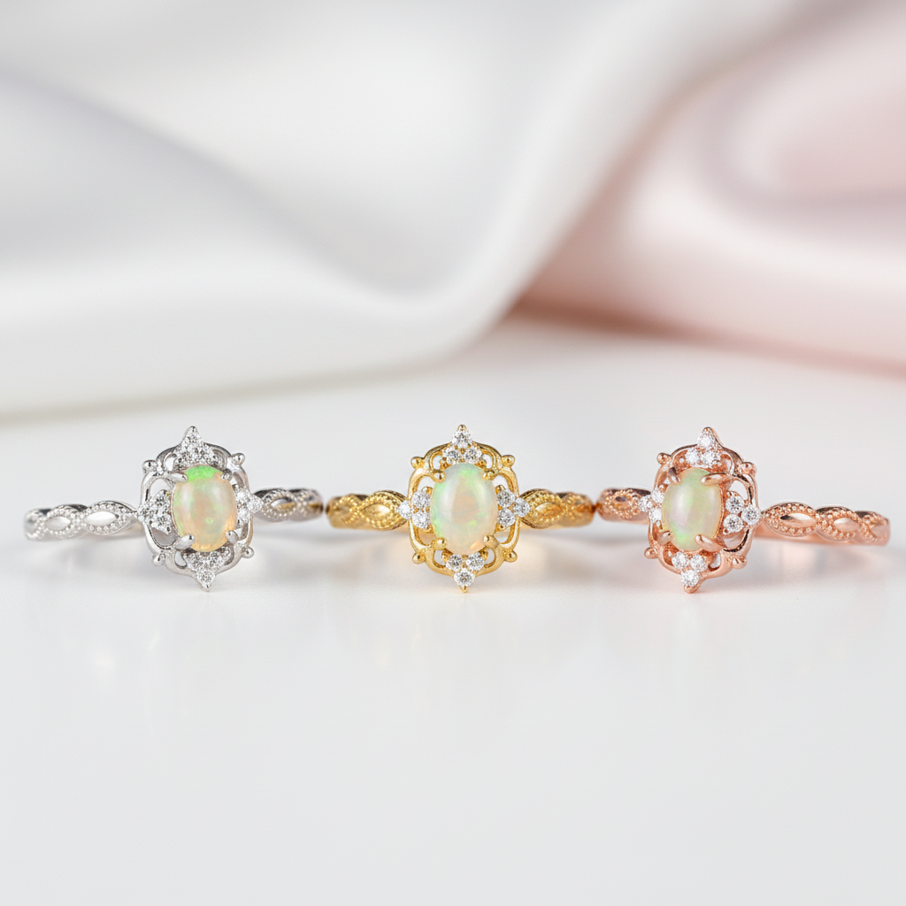 Opal Gemstone Ring-Black Diamonds New York