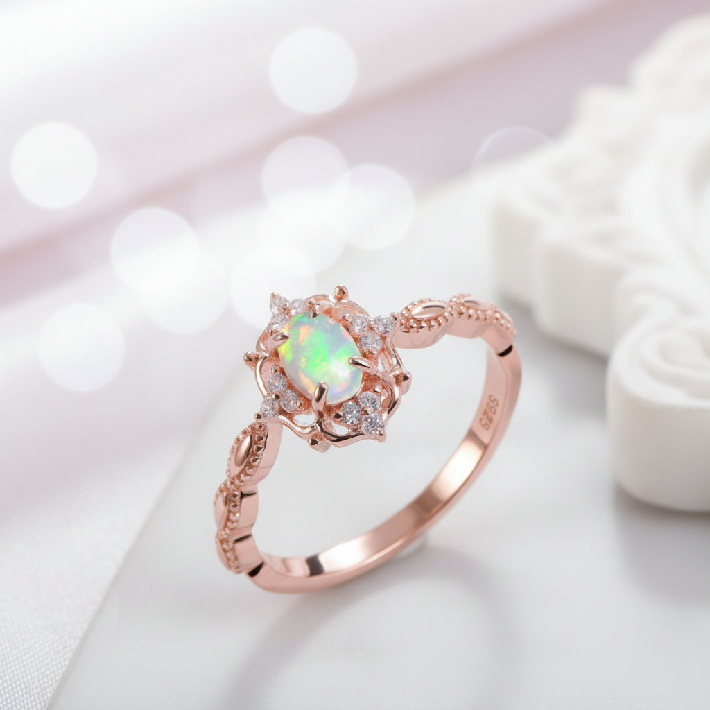 Opal Gemstone Ring-Black Diamonds New York