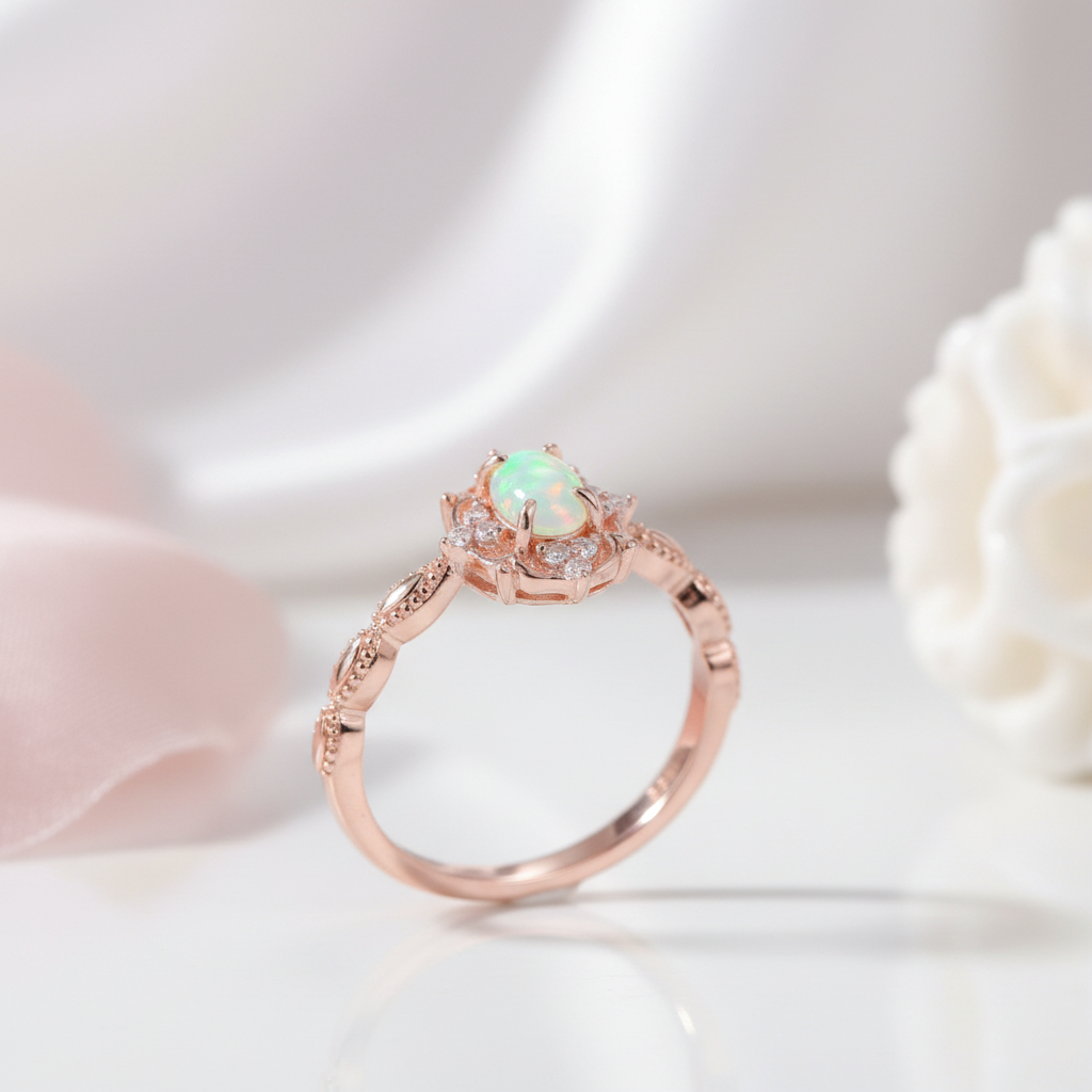 Opal Gemstone Ring-Black Diamonds New York