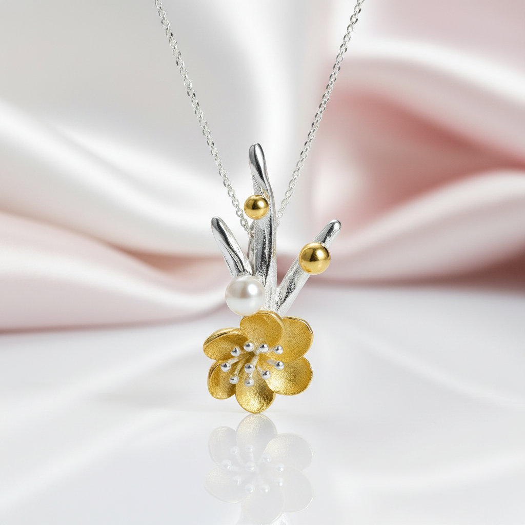 Pearl Winter Blossom & Snow Flower Necklace-Black Diamonds New York