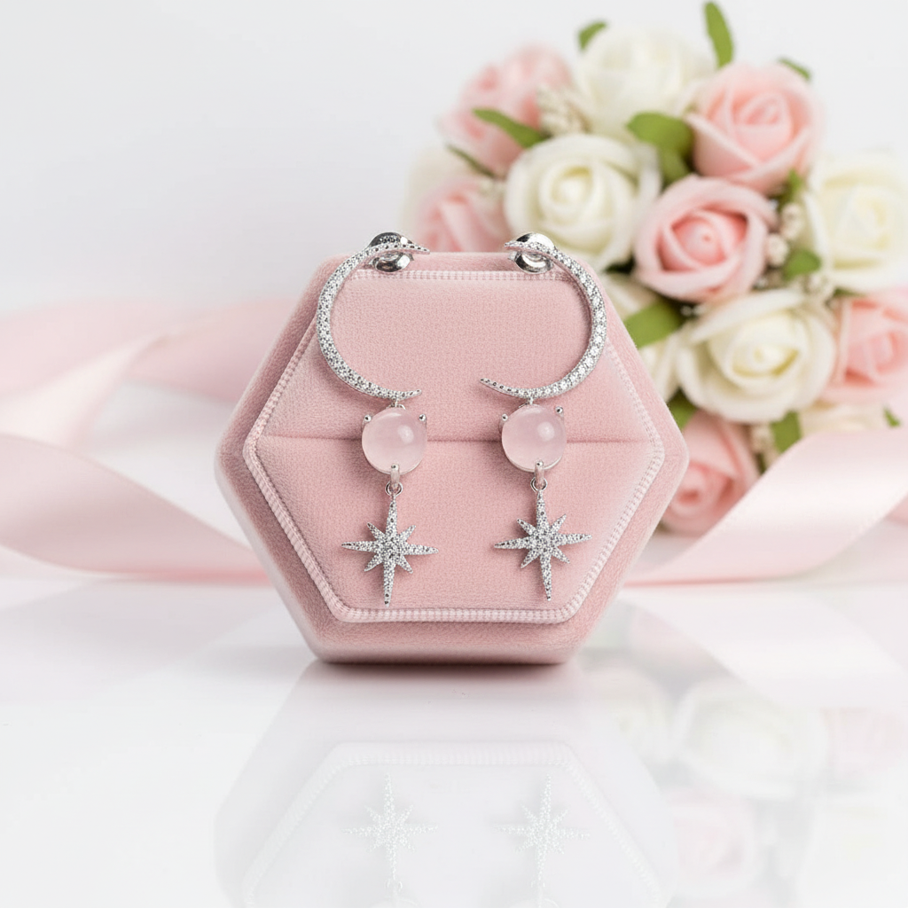 Pink Calcedony Gemstone Drop Earrings-Black Diamonds New York