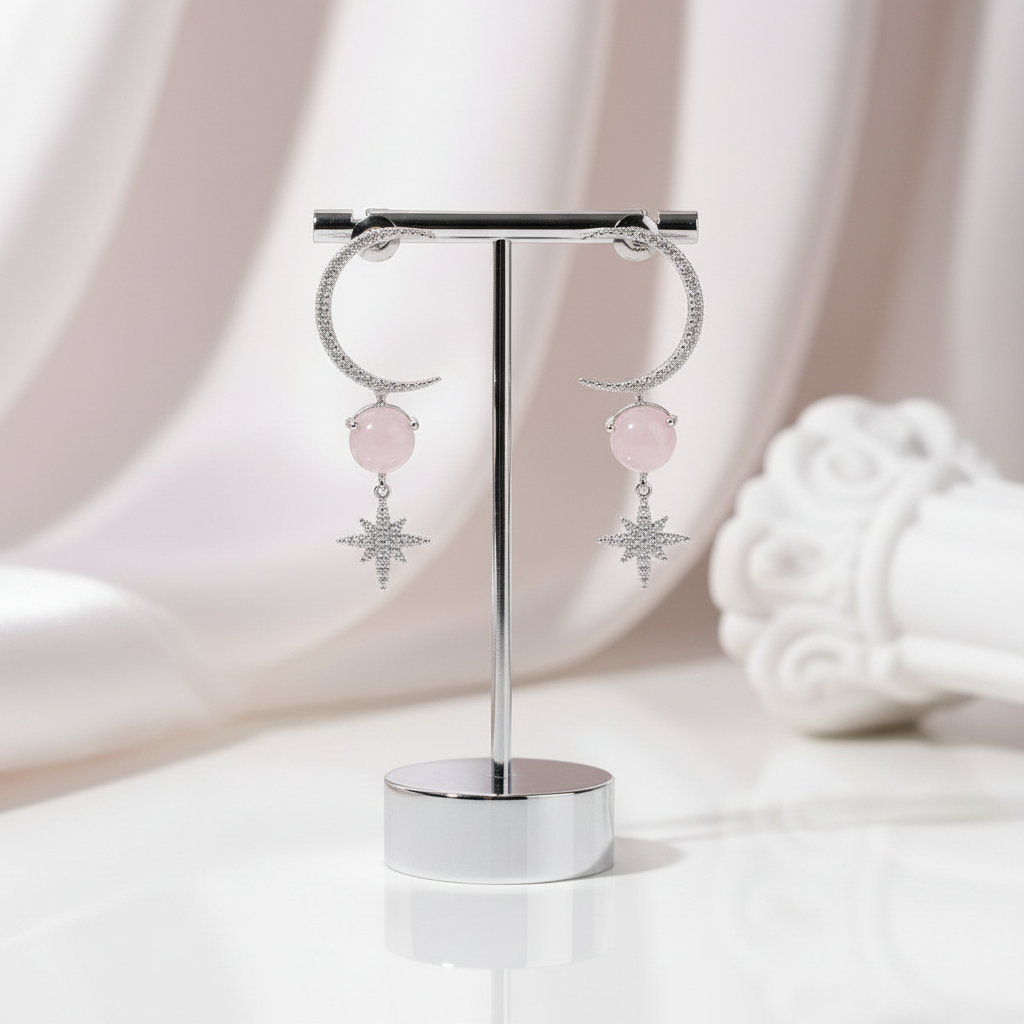Pink Calcedony Gemstone Drop Earrings-Black Diamonds New York