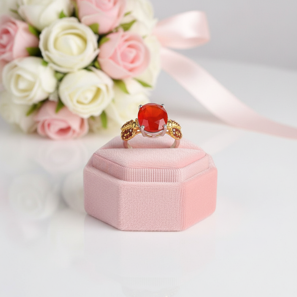 Red Agate Gemstone Adjustable Ring-Black Diamonds New York
