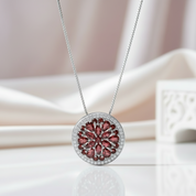 Natural Red Garnet Gemstone Round Pendant Necklace-Black Diamonds New York