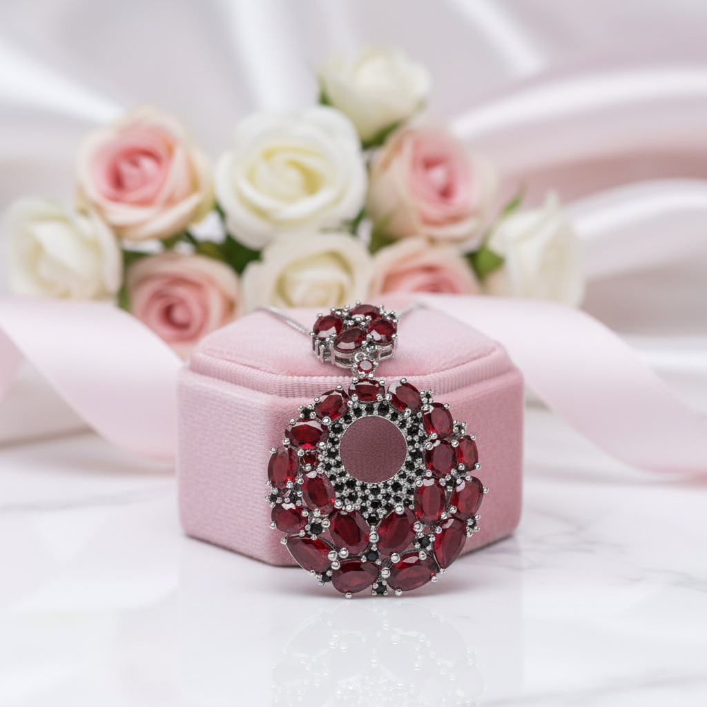 Red Garnet Vintage Necklace-Black Diamonds New York