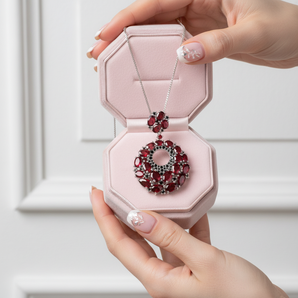 Red Garnet Vintage Necklace-Black Diamonds New York