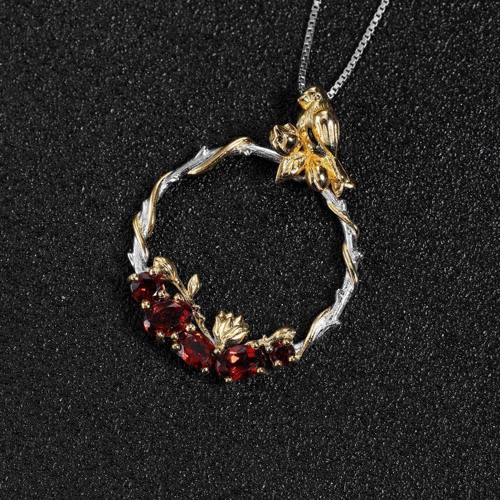 Flash Sale- of Natural Red Garnet Handmade Secret Garden Necklace-Black Diamonds New York