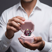Rhodolite Garnet Gemstone Gold Bee on Branch Ring-Black Diamonds New York