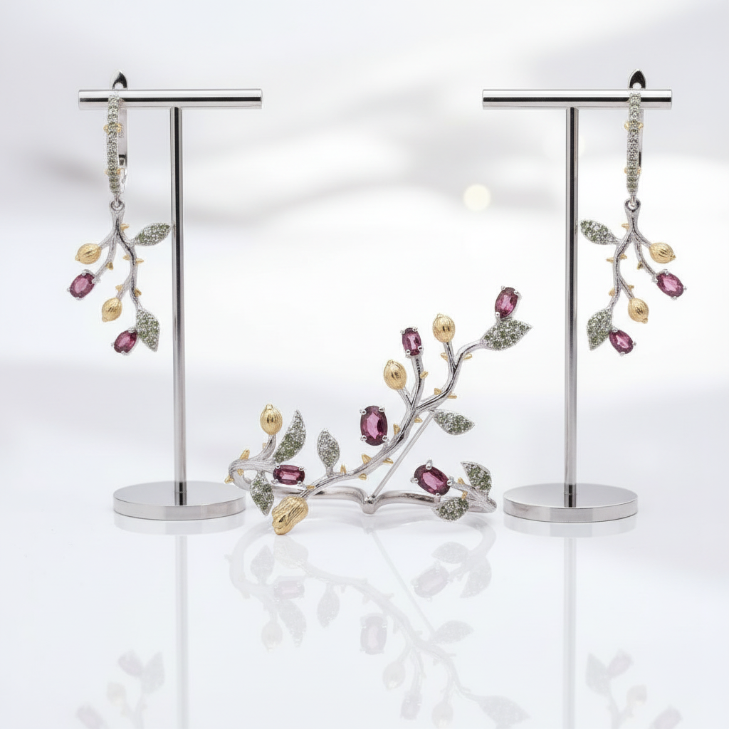 Rhodolite Garnet Jewelry Set-Black Diamonds New York