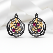 Rhodolite Garnet Lotus Earrings-Black Diamonds New York