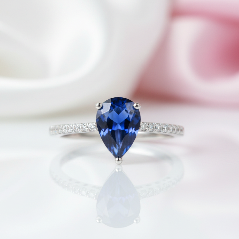 Sapphire Gemstone Vintage Ring-Black Diamonds New York