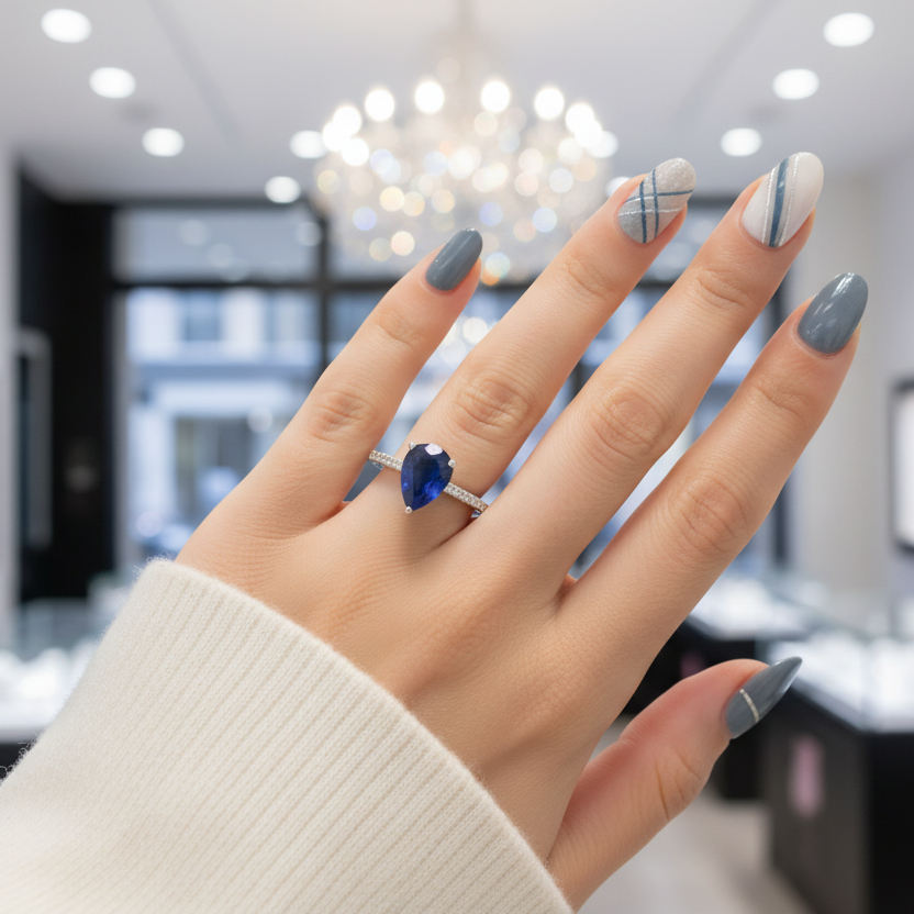 Sapphire Gemstone Vintage Ring-Black Diamonds New York