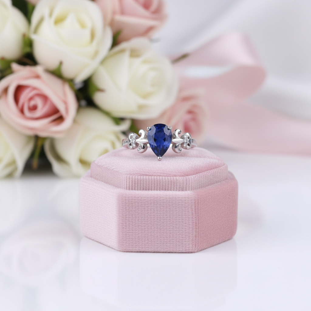 Sapphire Gemstone Vintage Wedding Ring-Black Diamonds New York