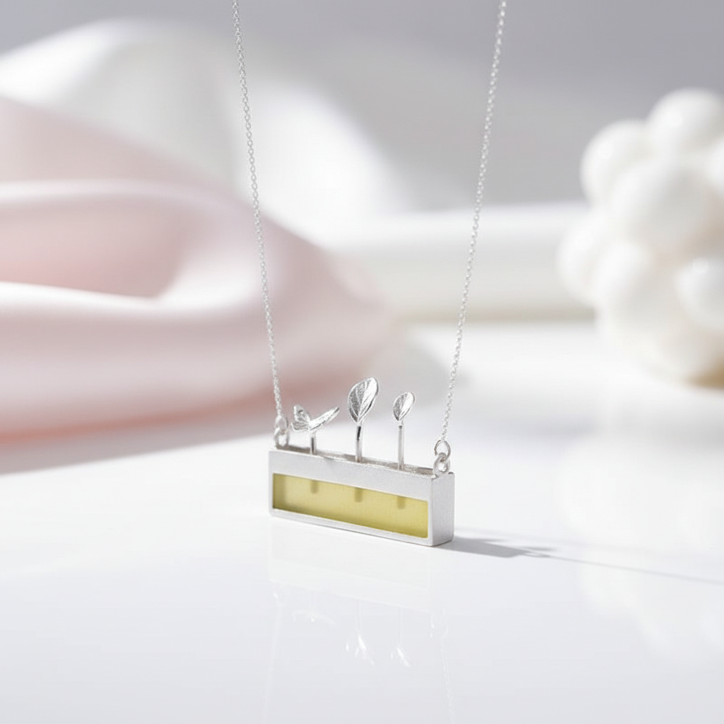 Serpentine Minimalism Plant Necklace-Black Diamonds New York