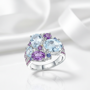 Sky Blue Topaz Amethyst Candy Ring-Black Diamonds New York