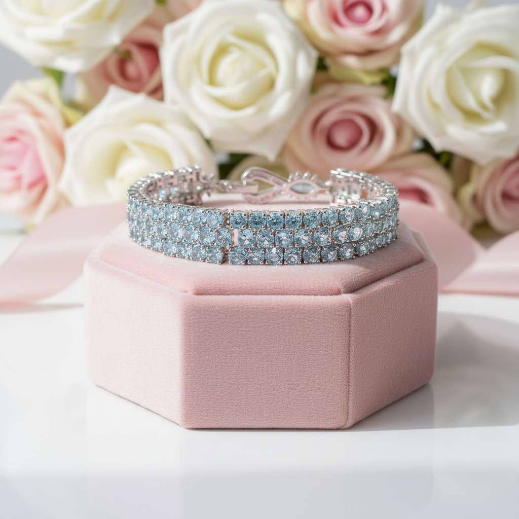 Sky Blue Topaz Gemstone Bracelet-Black Diamonds New York