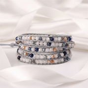 Natural Stone & Leather Wrap Bohemian Bracelet-Black Diamonds New York