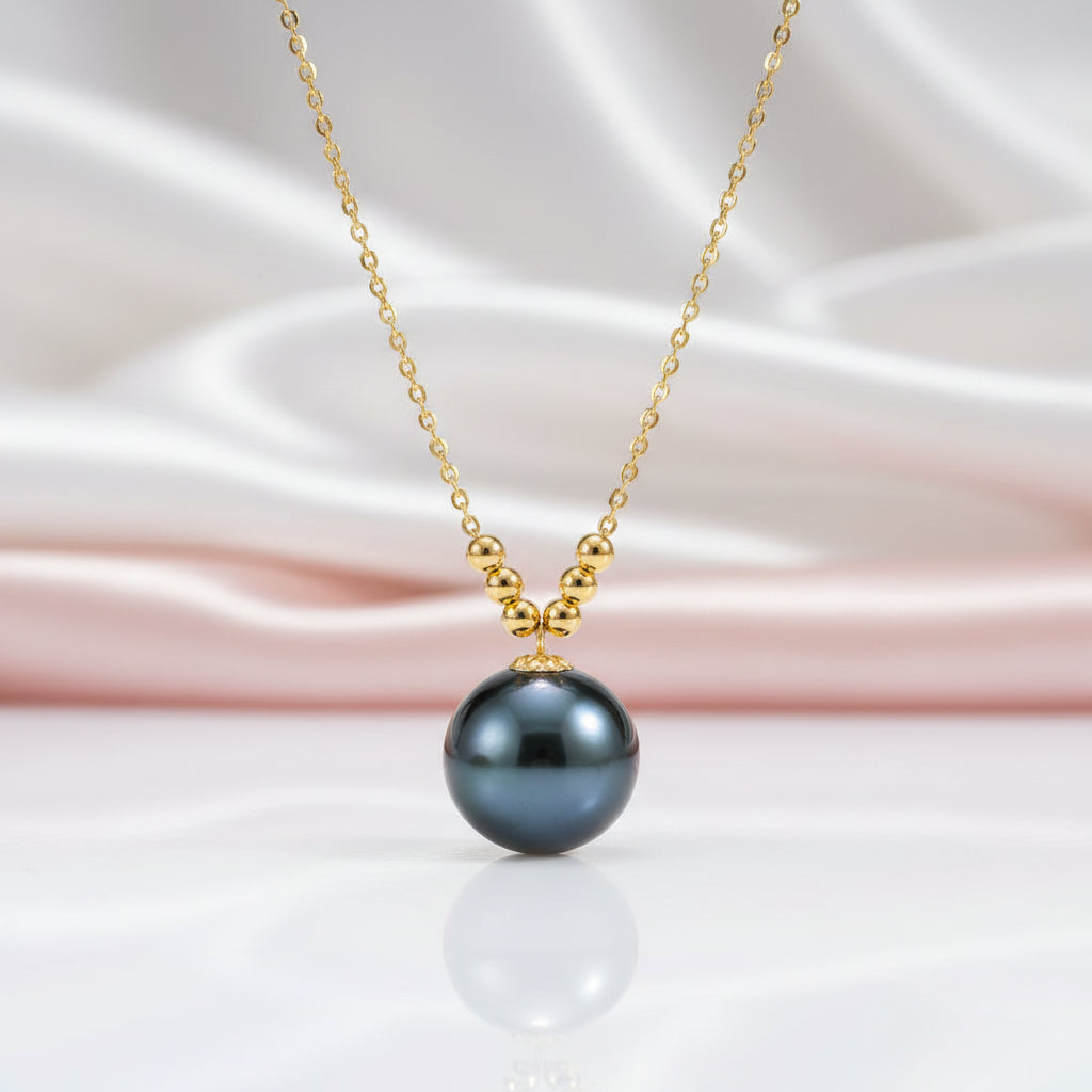 Tahitian Black Pearl 18k Yellow Gold Necklace-Black Diamonds New York