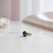 Tahitian Black Pearl 18k Yellow Gold Necklace-Black Diamonds New York