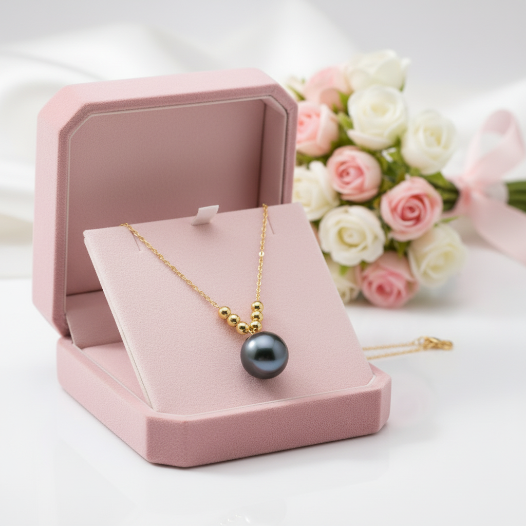 Tahitian Black Pearl 18k Yellow Gold Necklace-Black Diamonds New York
