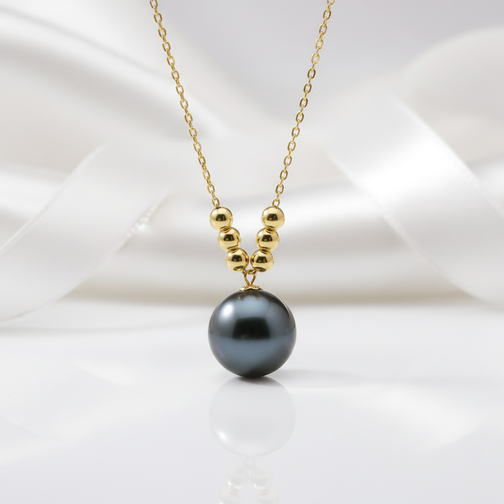 Natural Tahitian Black Pearl 18k Yellow Gold Necklace-Black Diamonds New York