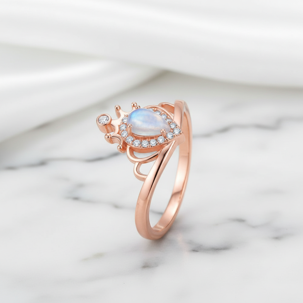 Teardrop Moonstone Ring-Black Diamonds New York