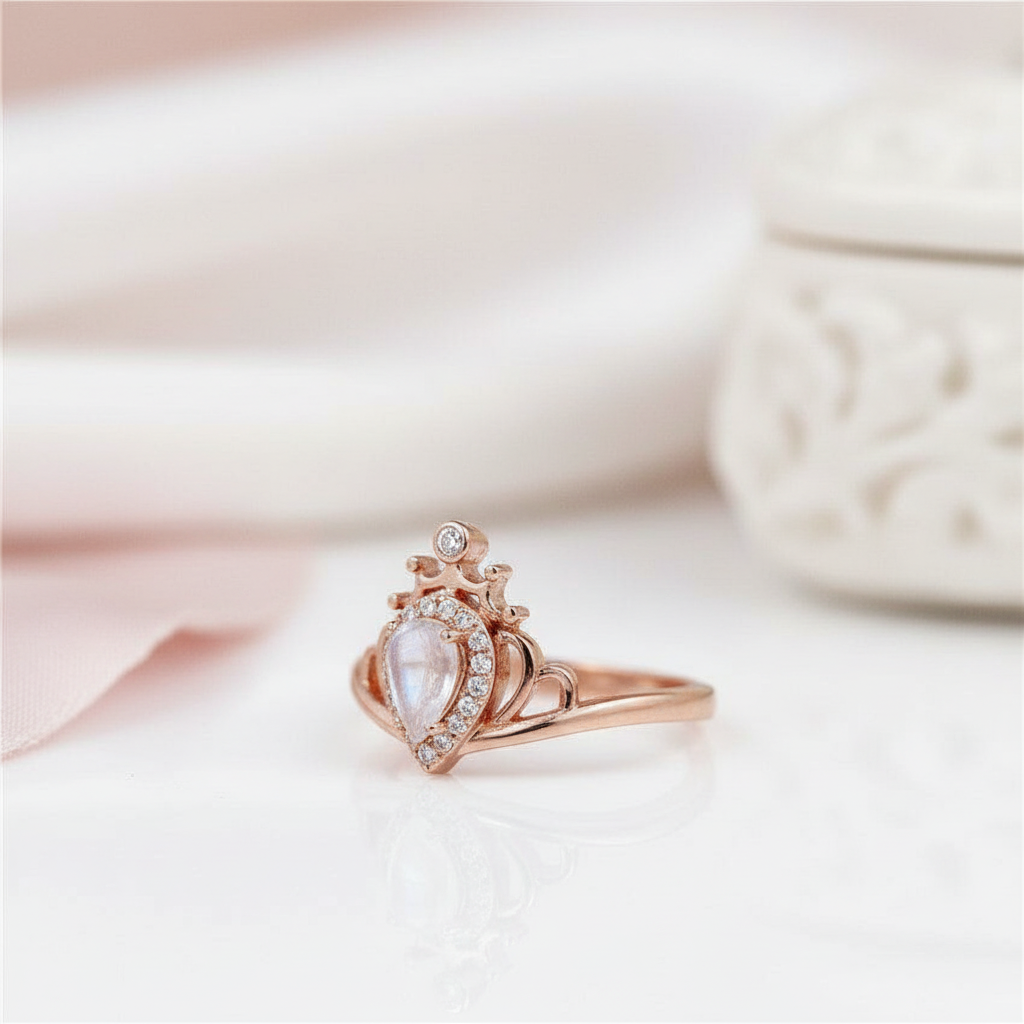 Teardrop Moonstone Ring-Black Diamonds New York