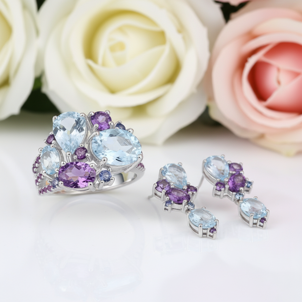 VIP- Natural Topaz Amethyst Ring Only-Black Diamonds New York