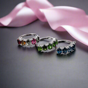 Natural Tourmaline Gemstone Wedding Ring Band-Black Diamonds New York