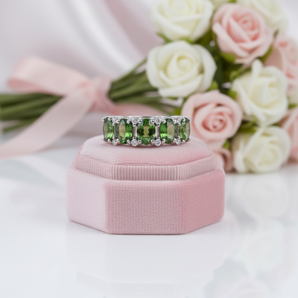 Tourmaline Gemstone Wedding Ring Band-Black Diamonds New York