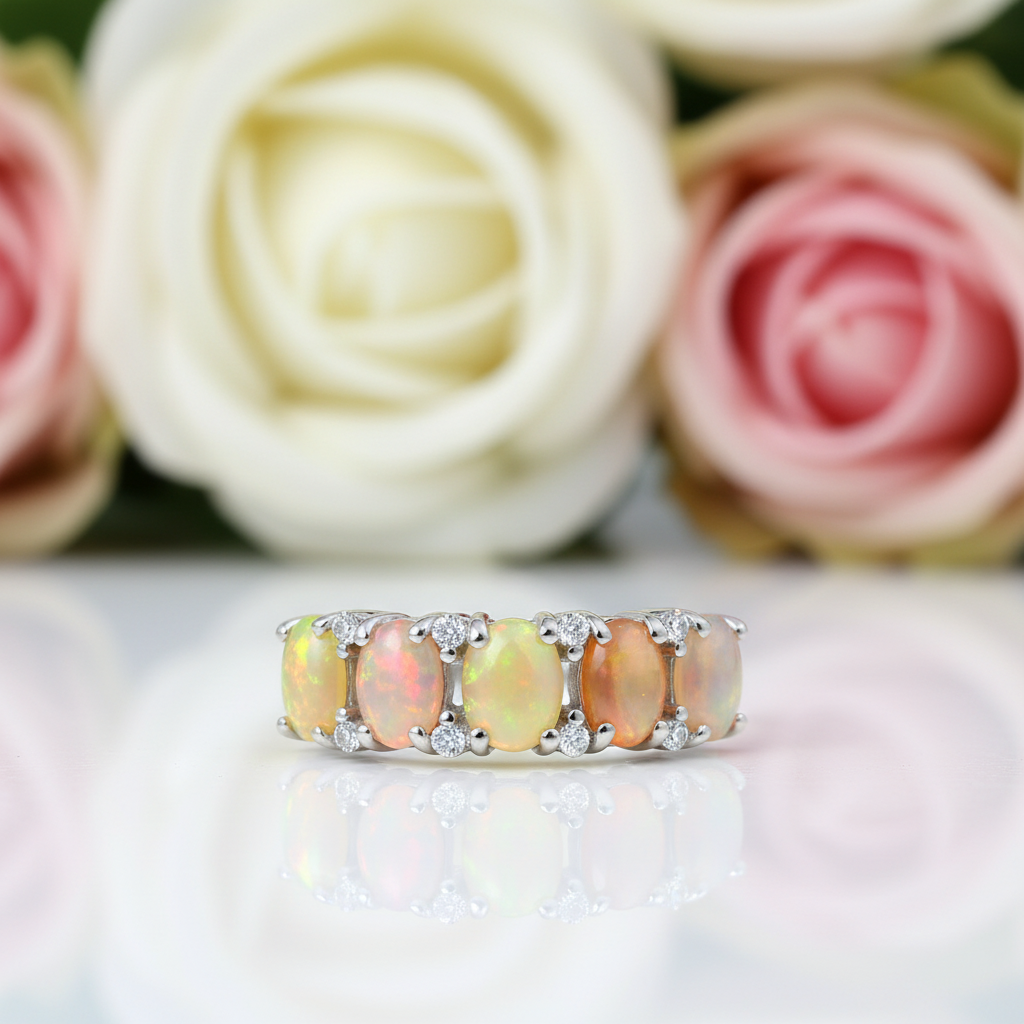 Natural Tourmaline Gemstone Wedding Ring Band-Black Diamonds New York