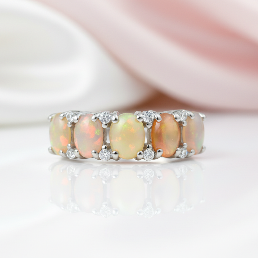 Tourmaline Gemstone Wedding Ring Band-Black Diamonds New York