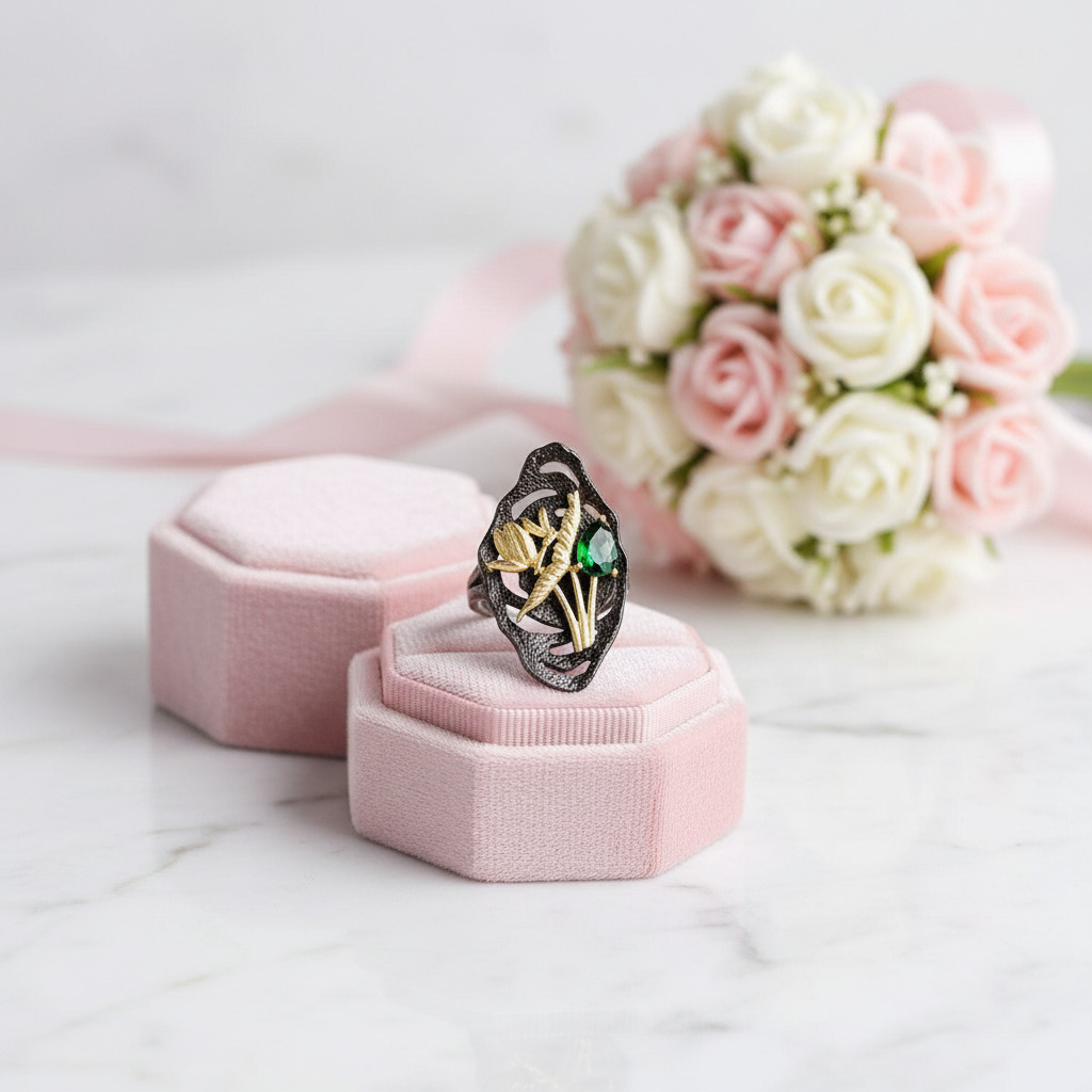 Nature Chrome Diopside Adjustable Cocktail Ring-Black Diamonds New York