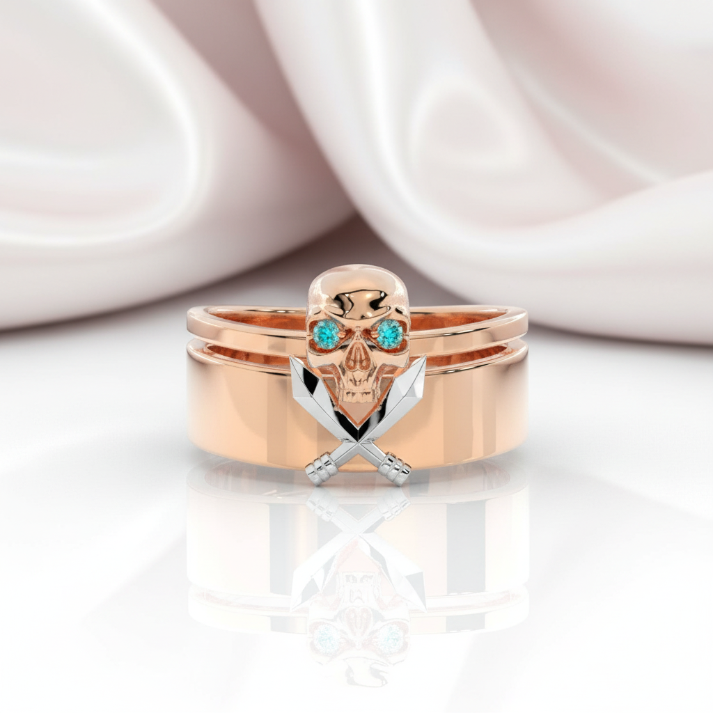 Necromancer's Couples Ring- 14k Rose Gold Video Game Inspired Rings-Black Diamonds New York
