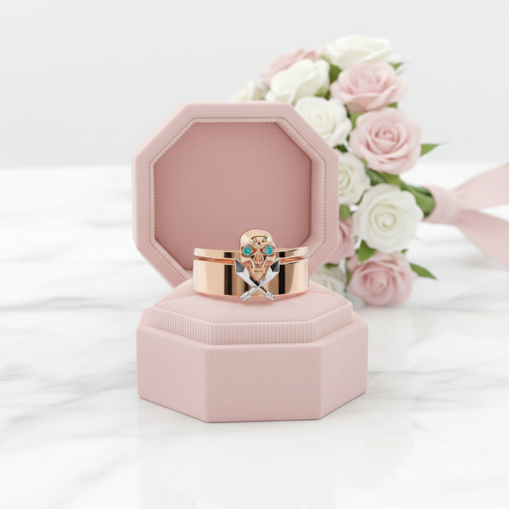 Necromancer's Couples Ring- 14k Rose Gold Video Game Inspired Rings-Black Diamonds New York