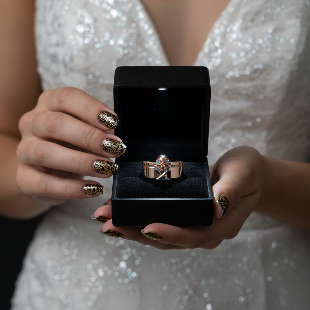 Necromancer's Couples Ring- 14k Rose Gold Video Game Inspired Rings-Black Diamonds New York