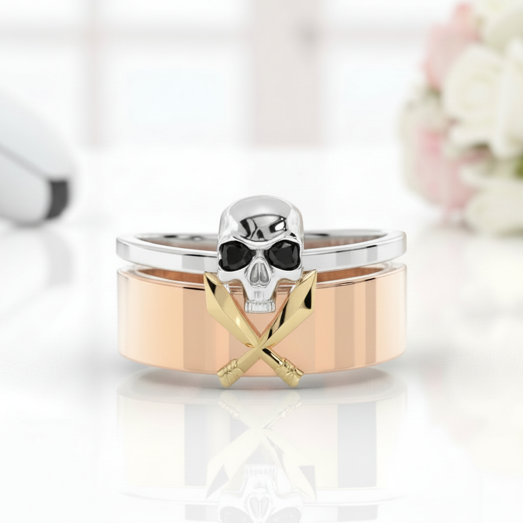 Necromancer's Couples Ring- 14k Rose Gold Video Game Inspired Rings-Black Diamonds New York