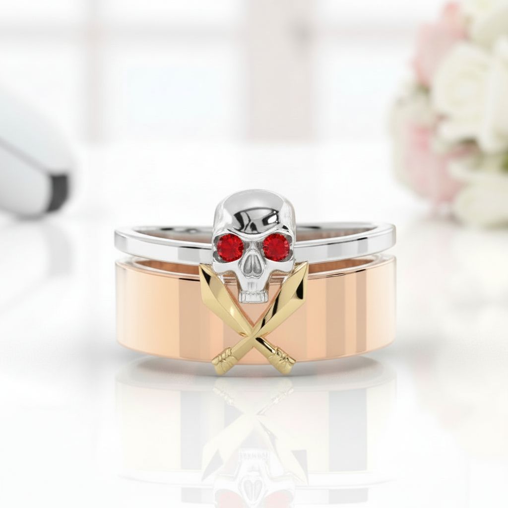 Necromancer's Couples Ring- 14k Rose Gold Video Game Inspired Rings-Black Diamonds New York
