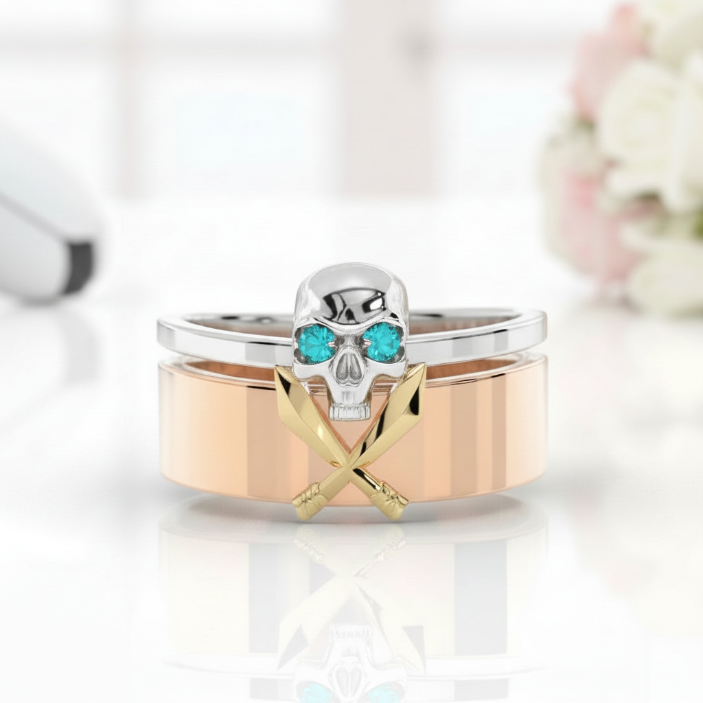 Necromancer's Couples Ring- 14k Rose Gold Video Game Inspired Rings-Black Diamonds New York