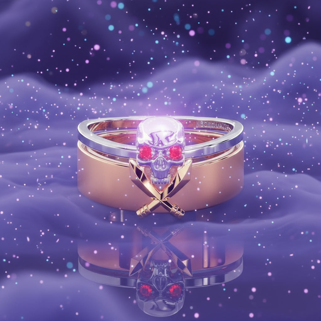Necromancer's Couples Ring- 14k Rose Gold Video Game Inspired Rings-Black Diamonds New York