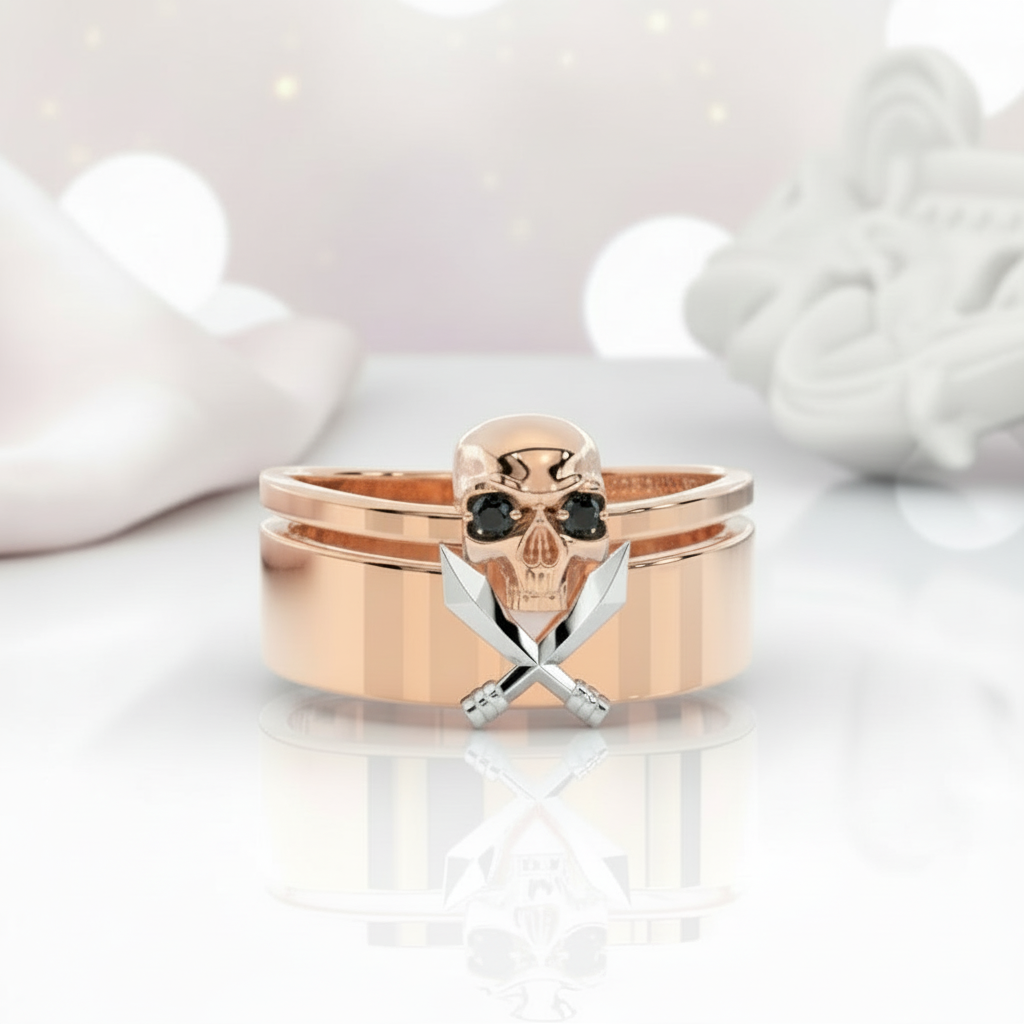 Necromancer's Couples Ring- 14k Rose Gold Video Game Inspired Rings-Black Diamonds New York