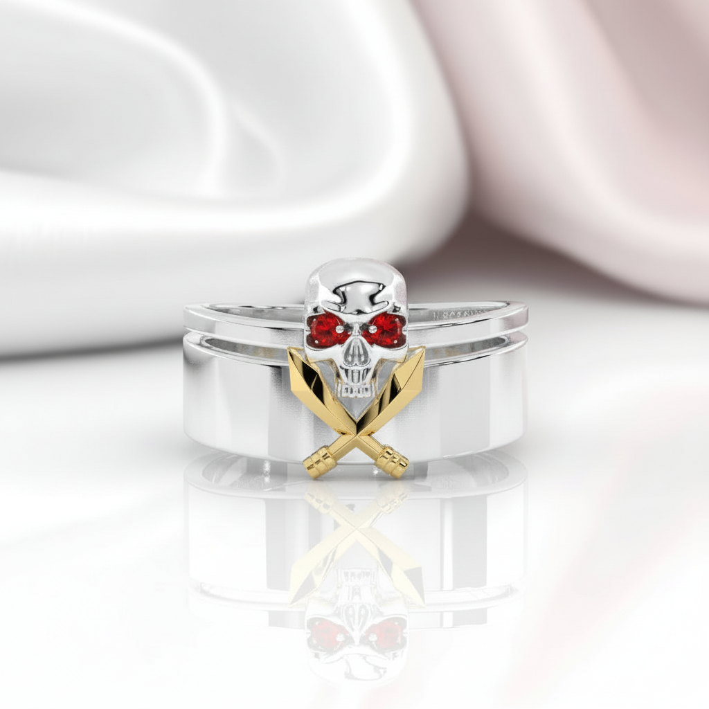 Necromancer's Couples Ring- 14k Rose Gold Video Game Inspired Rings-Black Diamonds New York