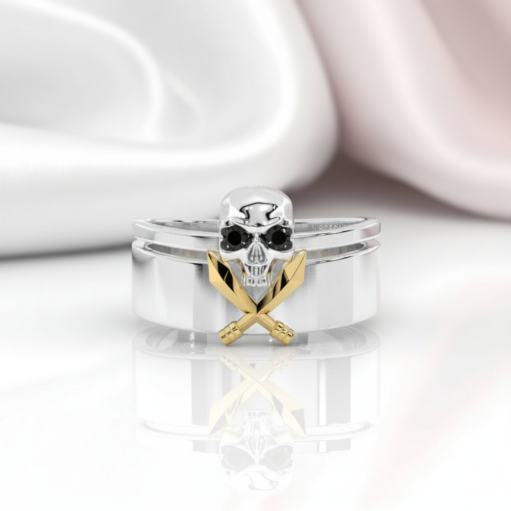 Necromancer's Couples Ring- 14k Rose Gold Video Game Inspired Rings-Black Diamonds New York