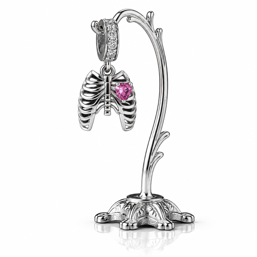 Neo-Gothic Skeleton Ribs & Heart Charm-Black Diamonds New York